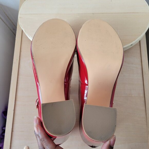 Coutgo Women's Round Toe Platform/Chunky Red Patent Leather Shoe (Size: 9½) - Picture 5 of 13